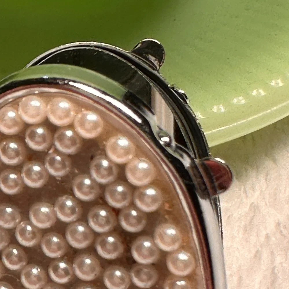 Pearl Colored‎ Bead Covered Compact Makeup Mirror Heart Shaped